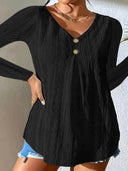 Textured Women's Blouse with Stylish Button Accents