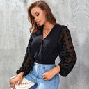 Women's Bodysuit with Sheer Puff Sleeves