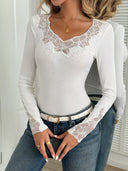 Floral Lace Appliqué Women's Shirt with Dazzling Accents