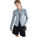 Women's Denim Blouse with Unique Lacing Detail