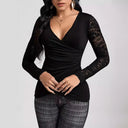 Chic Wrap Top with Romantic Lace Sleeves