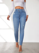 Trendy High-Waisted Ripped Skinny Jeans for Women