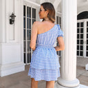 Chic One-Shoulder Checkered Dress for Women