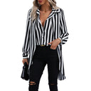 Stylish Women's Long Sleeve Striped Blouse with Asymmetrical Design