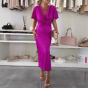 Women's Satin Knee-Length Dress with Cross Design