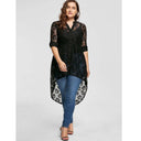Chic Floral Lace Long Blouse with Asymmetrical Hem
