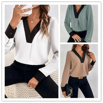 Chic Blouse with Contrasting Collar for Women