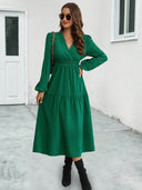Chic Women's Long Sleeve Wrap Dress with Flared Skirt