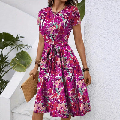 Floral Midi Dress with Chic Waist Belt