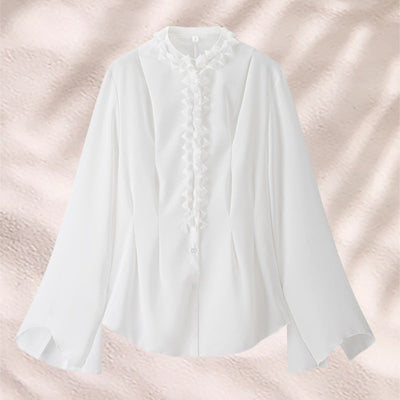 Chic Ruffled Collar Blouse with Wide Sleeves