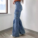 Women's Cargo Jeans with Flexible Waistband and Ample Pockets