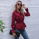 Chic Women's Bow Neck Blouse with Elastic Waist
