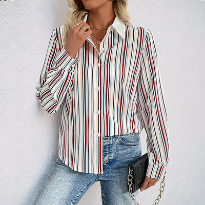 Women’s Classic Striped Blouse with Stylish Collar