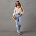 Chic Women's High-Waist Jeans with Frayed Hem
