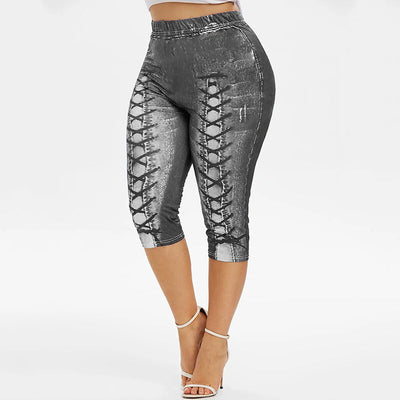 Chic 3/4 Leggings with Lacing Accents for Women