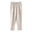Women's Linen Trousers with Elastic Waist and Side Pockets