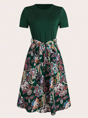 Floral Skirt Dress with Cinched Waist