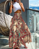 Women's Ethno Pattern Macro Skirt with Elastic Waist