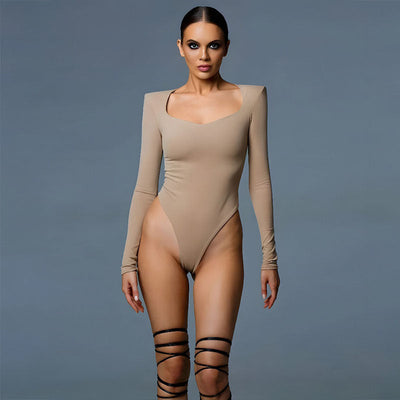 Stylish Long Sleeve Square Neck Bodysuit for Women