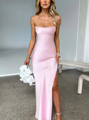 Women's Chic Maxi Dress with Spaghetti Straps and Side Slit