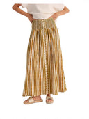 Women's Flowing Maxi Skirt with Elastic Waist and Button Detail