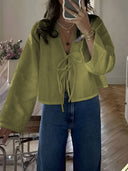 Chic Cropped Blouse with Tie Detail for Women