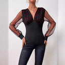 Chic Polka Dot Bodysuit with Sheer Sleeves for Women