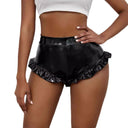 Ruffle-Detail High Waist Faux Leather Shorts for Women