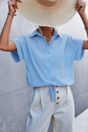 Chic Women's Short Sleeve Blouse with Stylish Waistband