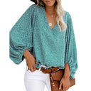 Women's V-Neck Blouse with Puff Sleeves
