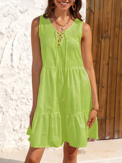 Women's Viscose Dress with Lacing and Flared Hem
