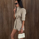 Chic High Collar Blazer Jacket with Stylish Pockets