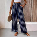 Striped Women's Summer Pants with Elastic Waistband