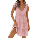 Chic V-Neck Ruffle Dress with Adjustable Straps