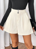Chic Pleated Women's Shorts with Button Accents