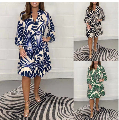 Floral Midi Dress with Button Closure for Women