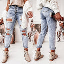 Relaxed Fit Women's Boyfriend Jeans with Distressed Accents