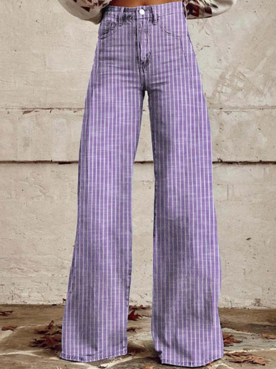 High-Waisted Wide-Leg Jeans with Contemporary Striped Pattern