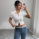Textured Women's Cropped Blouse Shirt