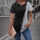 Asymmetrical Women's Short-Sleeve T-Shirt with Button Accents