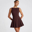 Chic A-Line Dress with Flowing Hem and Pleats