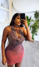 Women's Short Dress with Shimmering Texture and Adjustable Straps