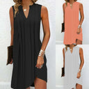 Stylish V-Neck Sleeveless Dress with Asymmetrical Hem