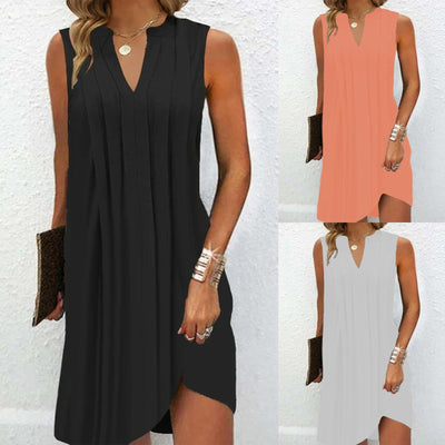 Stylish V-Neck Sleeveless Dress with Asymmetrical Hem