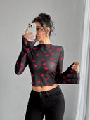 Floral Print Long Sleeve Women's Shirt with Wide Sleeves