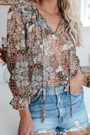 Animal Print Blouse with Fringed Sleeves