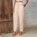 Stylish Women's High-Waisted Pants with Elastic Waistband & Side Pockets