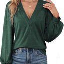 Chic V-Neck Blouse with Puff Sleeves for Women