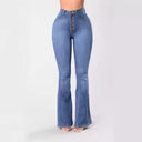 High-Waisted Flared Jeans with Chic Button Detail