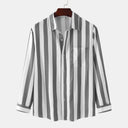 Chic Women's Long Sleeve Striped Blouse with Chest Pocket